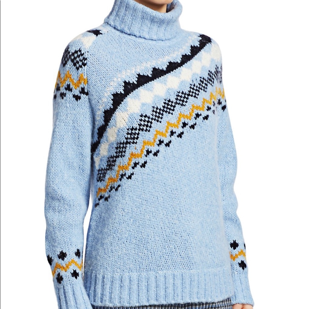 Blue turtle neck pattern sweater - Picture 4 of 7